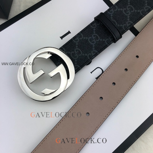Gucci Leather Belt Classic Black PVC Monogram GG Buckle